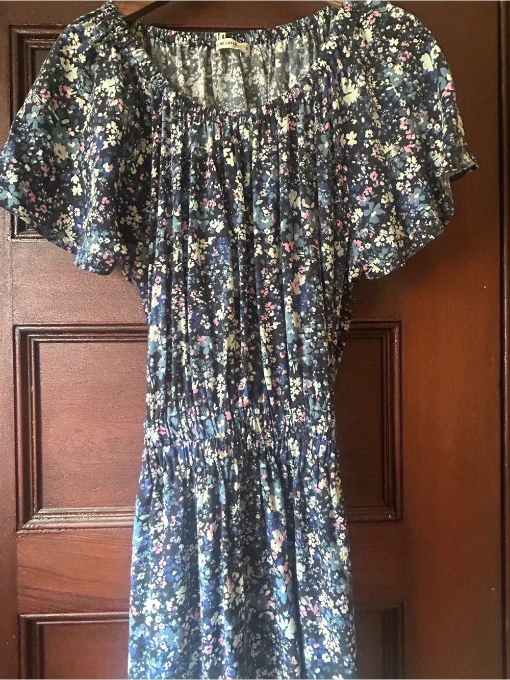 Marine Layer Charlotte Midi Dress Flutter Sleeve Medium Peek-a-boo back Floral - Picture 8 of 12